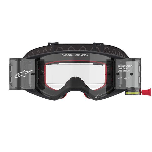 Product image of Alpinestars BTO Sports 5100425 1518 d1 Supertech Corp Goggle Black Grey Clear Roll Off motocross goggles showing frame design, lens style, and colorway