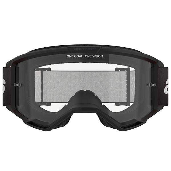 Product image of Alpinestars BTO Sports 5103325 1425 d1 Vision 3 Wordmark Goggle Black Clear motocross goggles showing frame design, lens style, and colorway