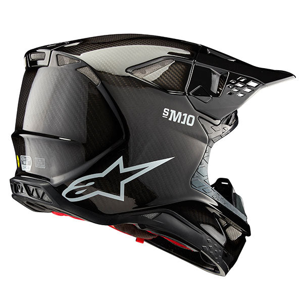 Black Glossy Carbon product view, lightweight off‑road motorcycle helmet with ventilation and impact protection