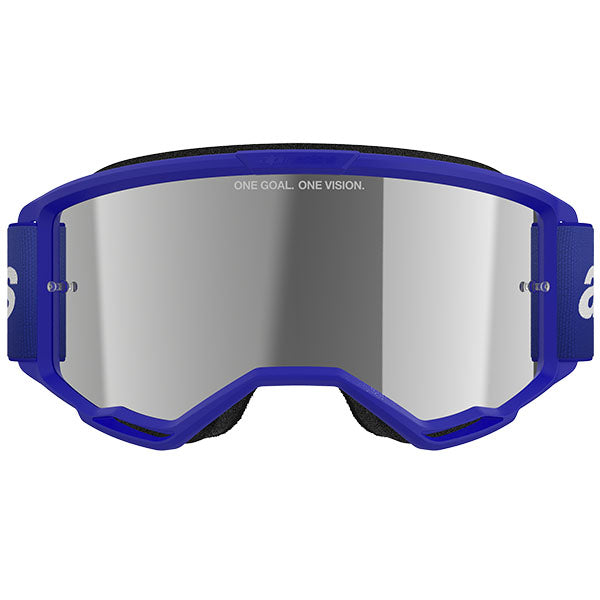 Product image of Alpinestars BTO Sports 5103225 7266 d1 Vision 3 Wordmark Goggle Blue Mirror Silver motocross goggles showing frame design, lens style, and colorway