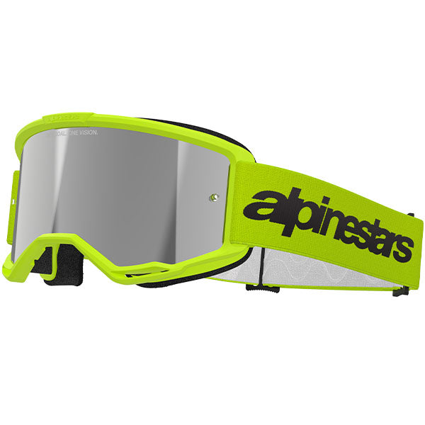 Product image of Alpinestars BTO Sports 0021 5103225 5299 f Vision 3 Wordmark Goggle Yellow Fluo Mirror Silver motocross goggles showing frame design, lens style, and colorway