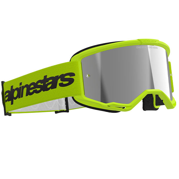 Product image of Alpinestars BTO Sports 0022 5103225 5299 d2 Vision 3 Wordmark Goggle Yellow Fluo Mirror Silver motocross goggles showing frame design, lens style, and colorway