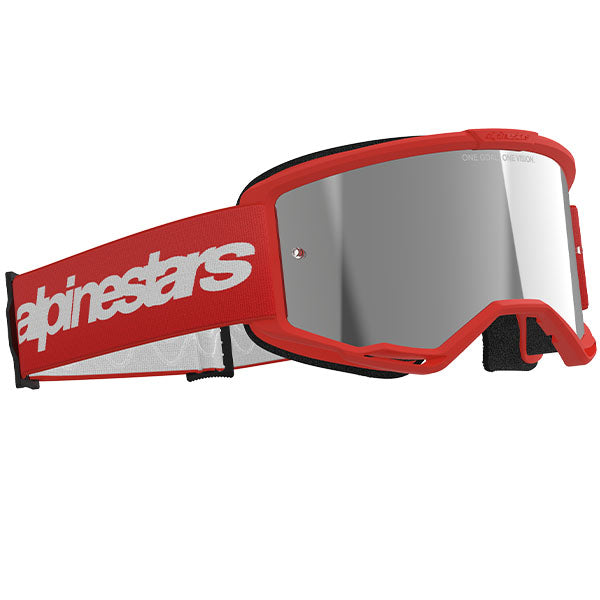 Product image of Alpinestars BTO Sports 0026 5103225 3094 d2 Vision 3 Wordmark Goggle Red Mirror Silver motocross goggles showing frame design, lens style, and colorway
