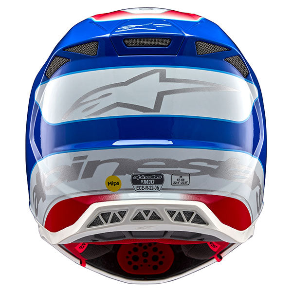 Bright Red/Blue Glossy product view, lightweight off‑road motorcycle helmet with ventilation and impact protection