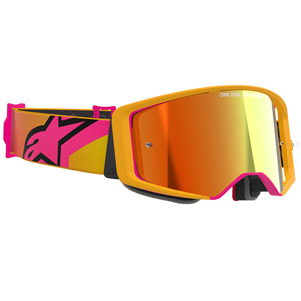 Product image of Alpinestars BTO Sports 0052 5100325 5023 d2 Supertech Corp Goggle Abs V Yellow Pink Mirror Red motocross goggles showing frame design, lens style, and colorway