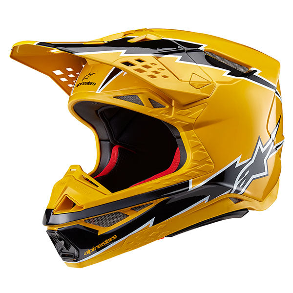 Alpinestars - Supertech SM10 Ampress HelmetBlack/Yellow Glossy product view, lightweight off‑road motorcycle helmet with ventilation and impact protection