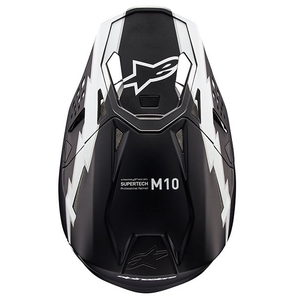 Black/White Matte product view, lightweight off‑road motorcycle helmet with ventilation and impact protection