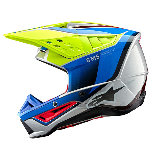White/Diva Pink/Enamel/Blue Glossy product view, lightweight off‑road motorcycle helmet with ventilation and impact protection