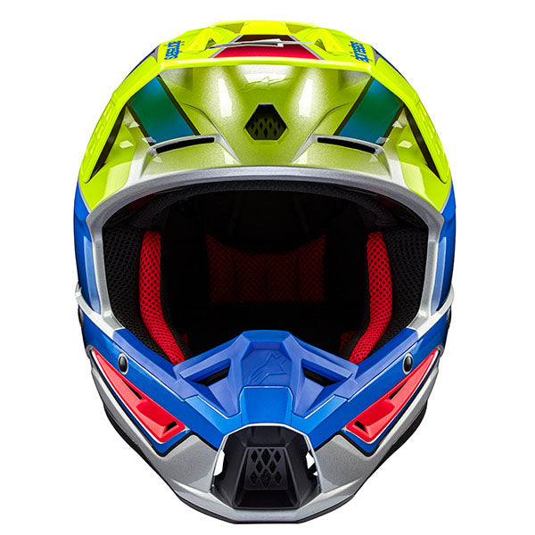Yellow Fluo/Enamel/Blue Silver Glossy product view, lightweight off‑road motorcycle helmet with ventilation and impact protection