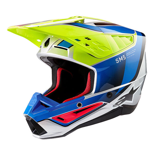 White/Diva Pink/Enamel/Blue Glossy product view, lightweight off‑road motorcycle helmet with ventilation and impact protection - alternate view