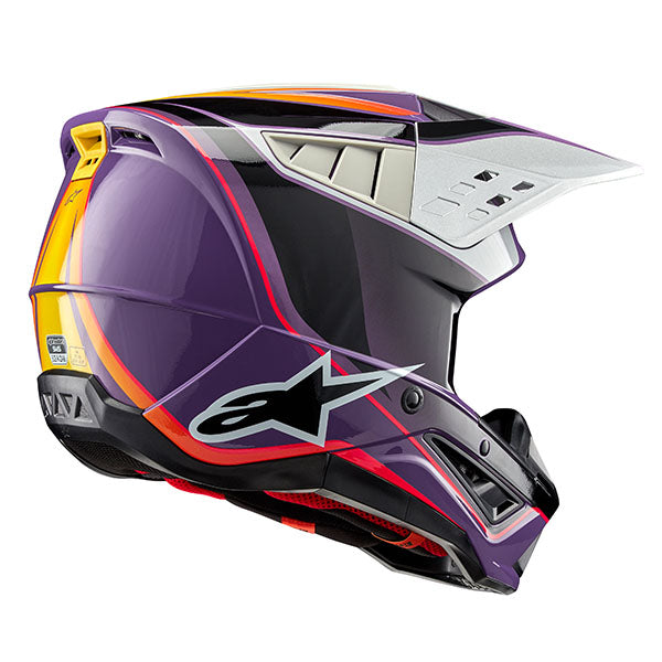 Violet/Black/Silver Glossy product view, lightweight off‑road motorcycle helmet with ventilation and impact protection
