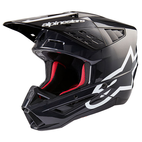 Bright Red Glossy product view, lightweight off‑road motorcycle helmet with ventilation and impact protection