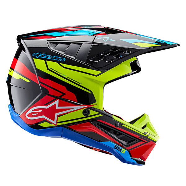 Black/Yellow Fluo/Bright Red Glossy product view, lightweight off‑road motorcycle helmet with ventilation and impact protection