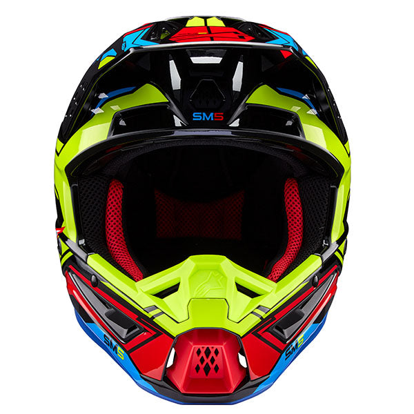 Bright Red/Blue Glossy product view, lightweight off‑road motorcycle helmet with ventilation and impact protection