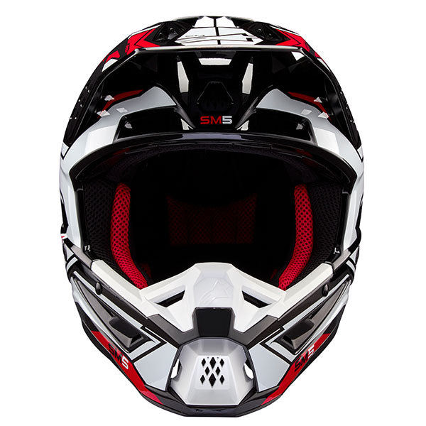 Bright Red/Blue Glossy product view, lightweight off‑road motorcycle helmet with ventilation and impact protection