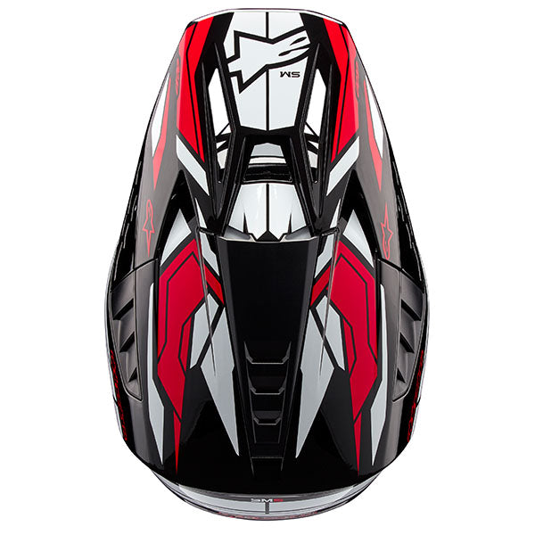 Black/White/Bright Red Glossy product view, lightweight off‑road motorcycle helmet with ventilation and impact protection