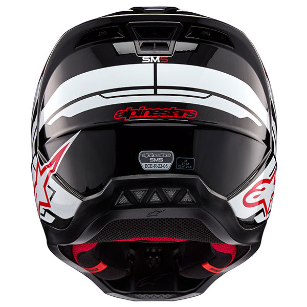 Black/White/Bright Red Glossy product view, lightweight off‑road motorcycle helmet with ventilation and impact protection