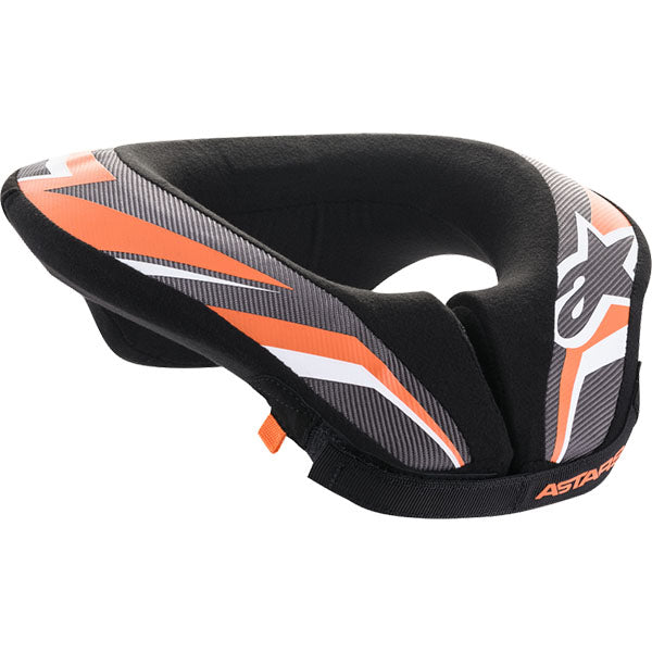 Studio product photo of Alpinestars Sequence Neck Support (Youth) — Black/Anthracite/Orange, S/M, SKU 482-6068S on a white background, suitable for motocross and powersports use.