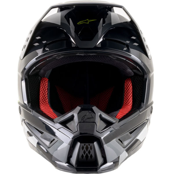 Black/Anthracite/Camo product view, lightweight off‑road motorcycle helmet with ventilation and impact protection