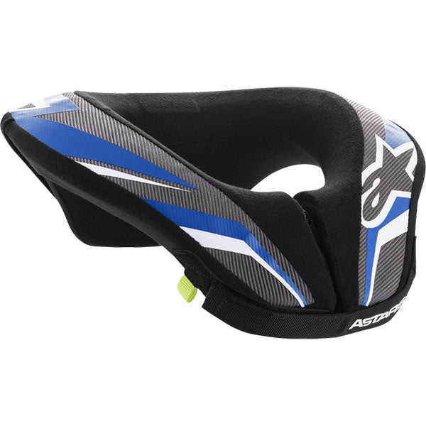 Studio product photo of Alpinestars Sequence Neck Support (Youth) — Black/Anthracite/Blue, L/XL, SKU 482-6069L on a white background, suitable for motocross and powersports use.