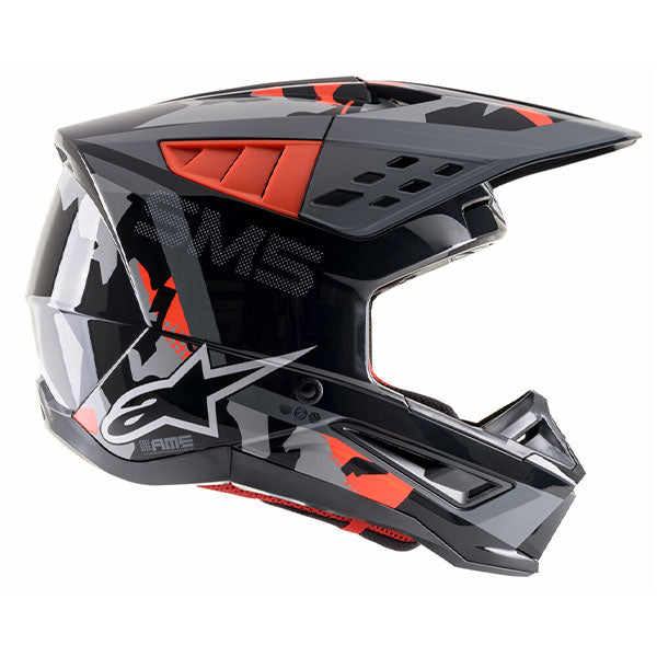 Black/Anthracite/Camo product view, lightweight off‑road motorcycle helmet with ventilation and impact protection