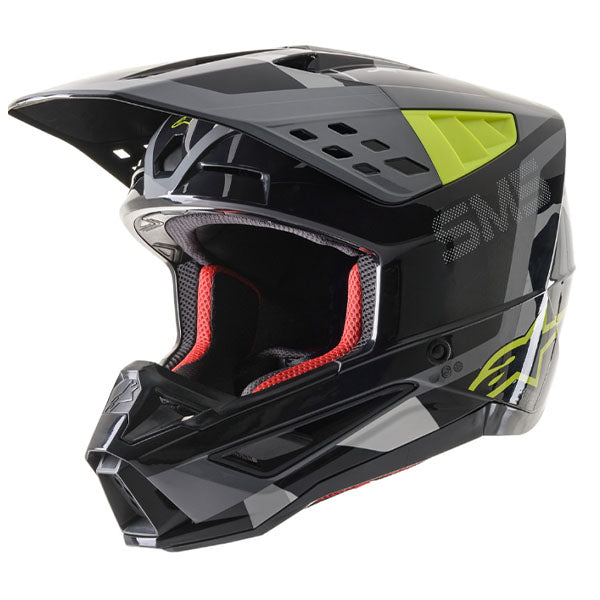 Sand/Tangerine/Camo product view, lightweight off‑road motorcycle helmet with ventilation and impact protection