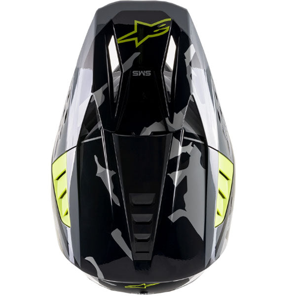 Anthracite/Red Fluo/Camo product view, lightweight off‑road motorcycle helmet with ventilation and impact protection