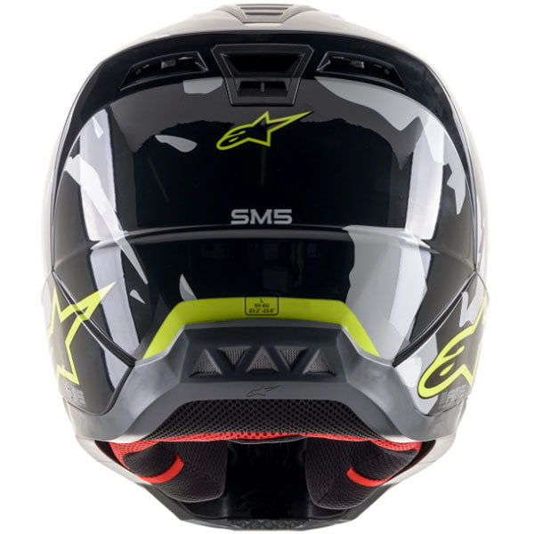 Anthracite/Red Fluo/Camo product view, lightweight off‑road motorcycle helmet with ventilation and impact protection
