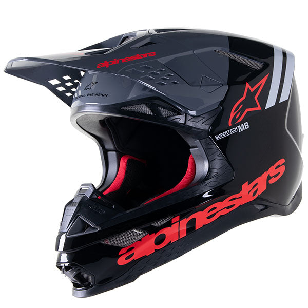 Black / Neon Red product view, lightweight off‑road motorcycle helmet with ventilation and impact protection