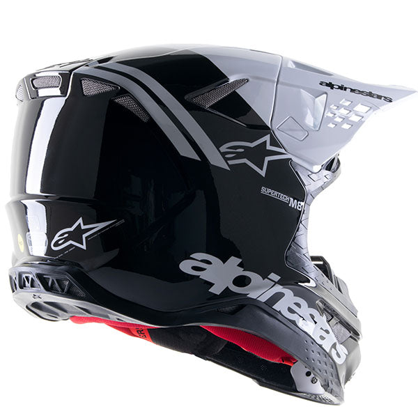 Bright Red / White product view, lightweight off‑road motorcycle helmet with ventilation and impact protection