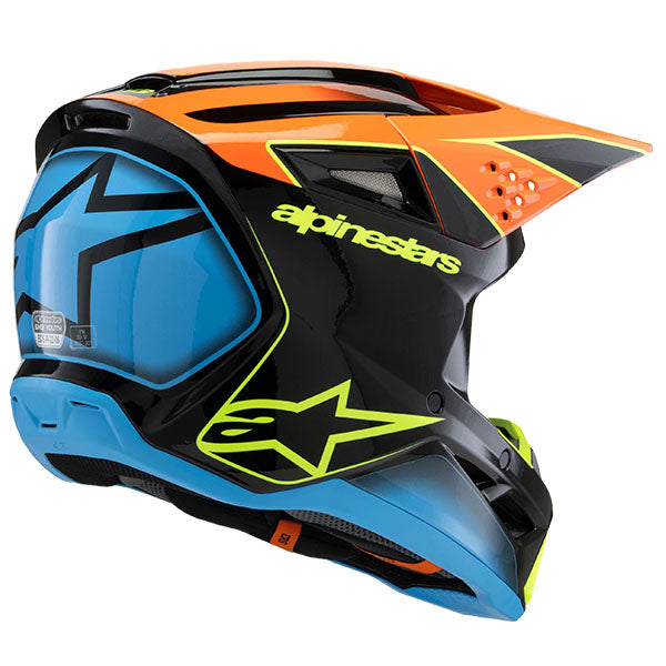 Black/Orange/Yellow product view, lightweight off‑road motorcycle helmet with ventilation and impact protection