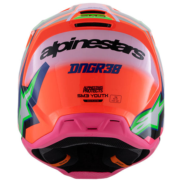 Orange/Purple/Pink product view, lightweight off‑road motorcycle helmet with ventilation and impact protection
