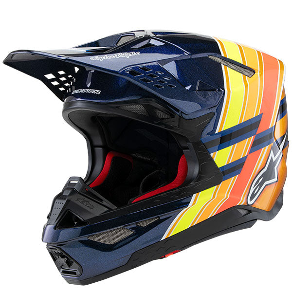 Alpinestars - S-M10 TLD Edition 25 HelmetDark Blue/Orange/Yellow/Red product view, lightweight off‑road motorcycle helmet with ventilation and impact protect