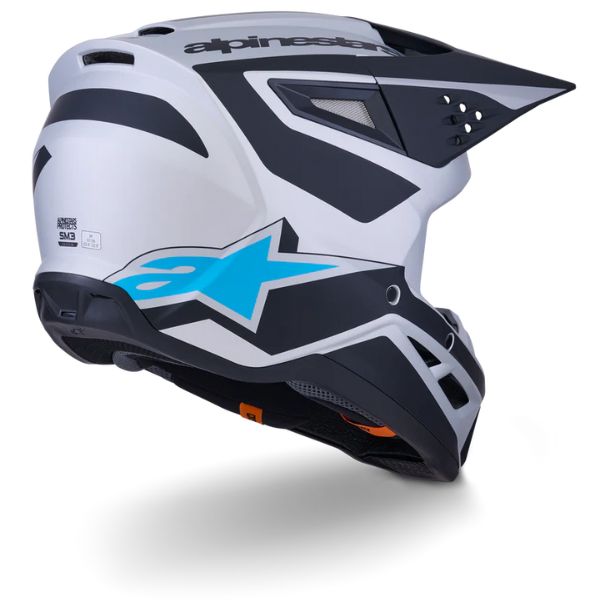 Silver/Blue/Black Matte product view, lightweight off‑road motorcycle helmet with ventilation and impact protection