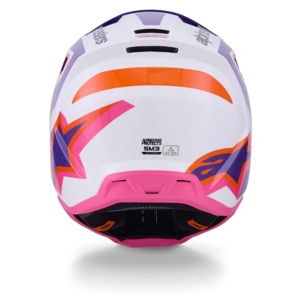 White/Purple/Pink product view, lightweight off‑road motorcycle helmet with ventilation and impact protection