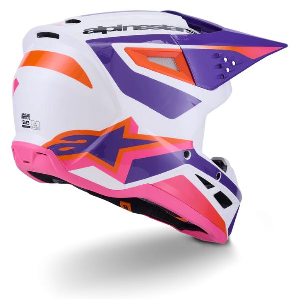 White/Purple/Pink product view, lightweight off‑road motorcycle helmet with ventilation and impact protection