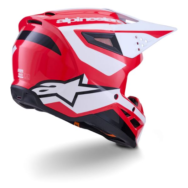 Red/White/Black Glossy product view, lightweight off‑road motorcycle helmet with ventilation and impact protection