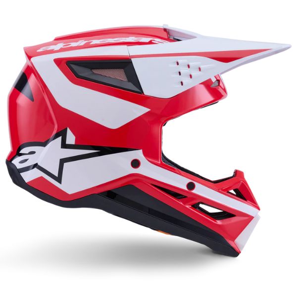 Red/White/Black Glossy product view, lightweight off‑road motorcycle helmet with ventilation and impact protection