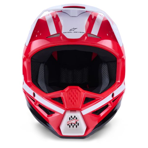 Red/White/Black Glossy product view, lightweight off‑road motorcycle helmet with ventilation and impact protection