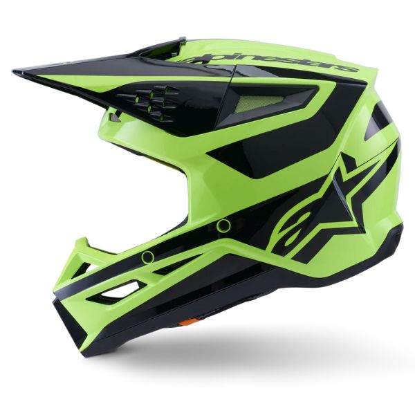 Yellow Fluo/Black Glossy product view, lightweight off‑road motorcycle helmet with ventilation and impact protection