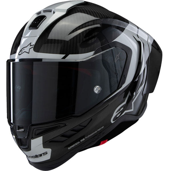 Carbon/Silver/Black product view, lightweight off‑road motorcycle helmet with ventilation and impact protection