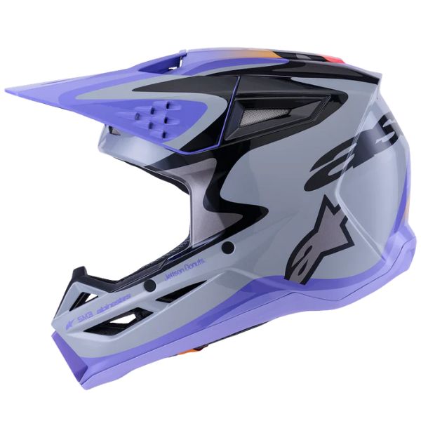 482-00194S, Alpinestars, S-M3 Jettson Helmet, Gray/Purple/Black Glossy, Sizes XS, SM, MD, LG, XL product photo
