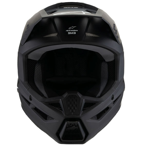 product view, lightweight off‑road motorcycle helmet with ventilation and impact protection