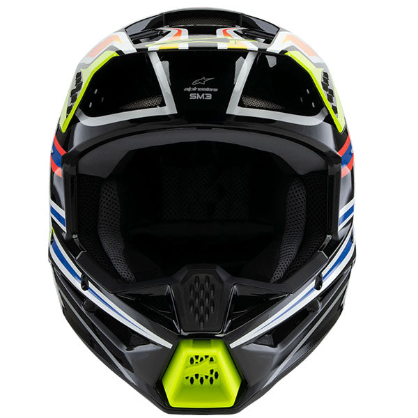 Blue/Red/White/Black product view, lightweight off‑road motorcycle helmet with ventilation and impact protection