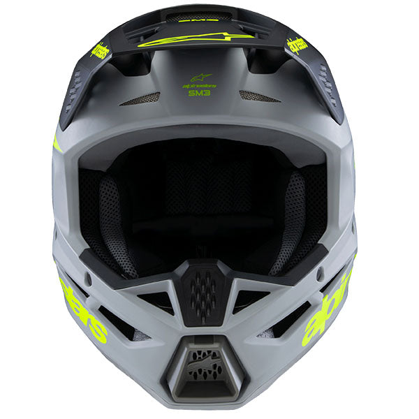 product view, lightweight off‑road motorcycle helmet with ventilation and impact protection