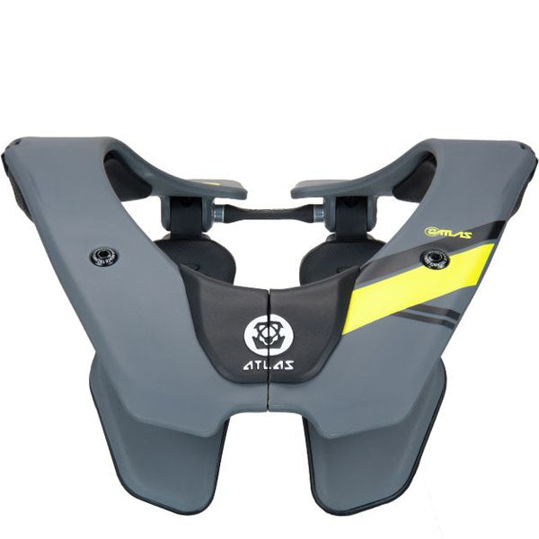 Studio product photo of Atlas Air Lite Neck Brace, Grey, SM, SKU '724244 on a white background, suitable for motocross and powersports use.