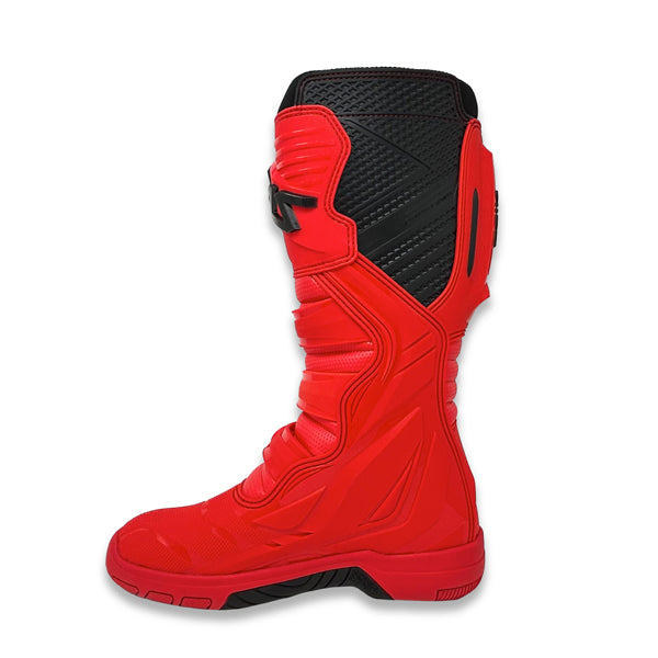 A side view of a single red Atlas Traction Boot (SKU: A50000207) from the inside. This angle highlights the thermal heat shield and the plush memory foam padding around the ankle.
