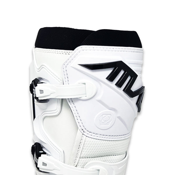 A close-up view of the secure four-buckle closure system on a white Atlas Traction Boot (SKU: A50000007), highlighting the adjustable straps.