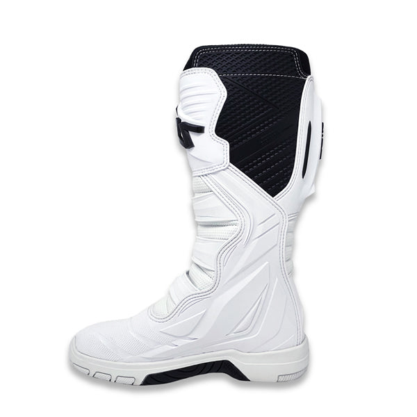 A side view of a white Atlas Traction Boot (SKU: A50000007) from the inside, showing the thermal heat shield and the plush memory foam padding.