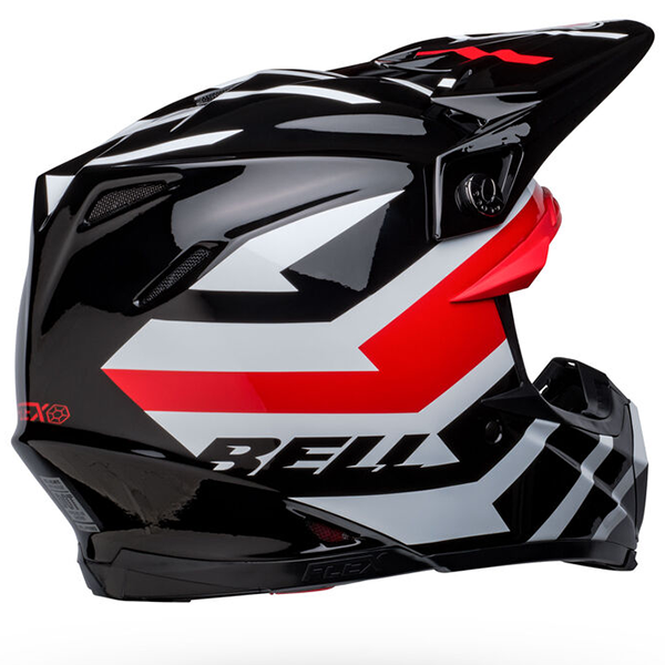 motorcycle helmet, rear view, showing aerodynamic shell design, ventilation ports, and secure retention system built for rider comfort and protection
